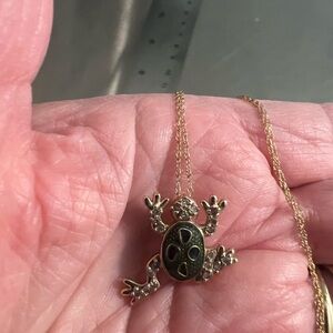 10K Yellow Gold, Enamel & Diamond Frog Charm on 14K Yellow Gold Fine Chain